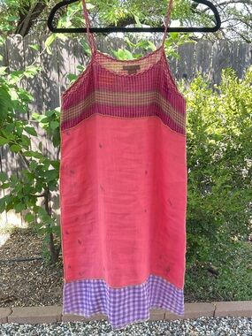 Vintage Paul Ropp Boho Dress Small Pink Cotton Summer Cottage Sundress